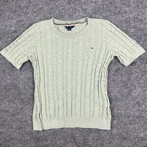 Tommy Hilfiger Sweater‎ Womens Size L Green Cable Knit Short Sleeve Pullover